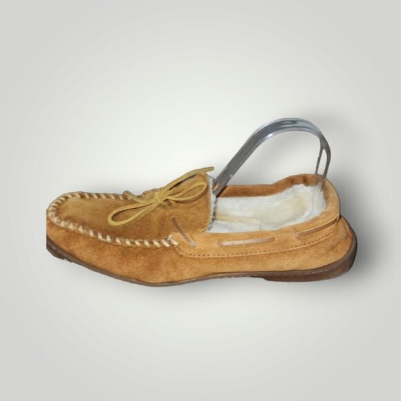 Minnetonka Brown Suede Moccasin Slippers Pile Lined Hard Soled 3902 11 - Picture 1 of 12